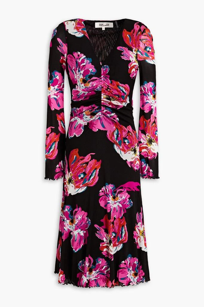 商品Diane von Furstenberg|女式 Hildy系列 褶饰花卉印花弹力网布连衣裙,价格¥1633,第1张图片