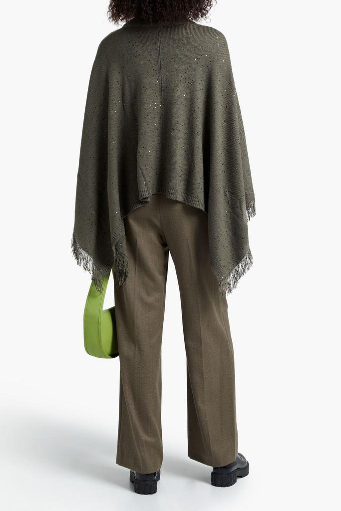 商品Brunello Cucinelli|Fringed sequin-embellished cashmere and silk-blend poncho,价格¥10109,第5张图片详细描述