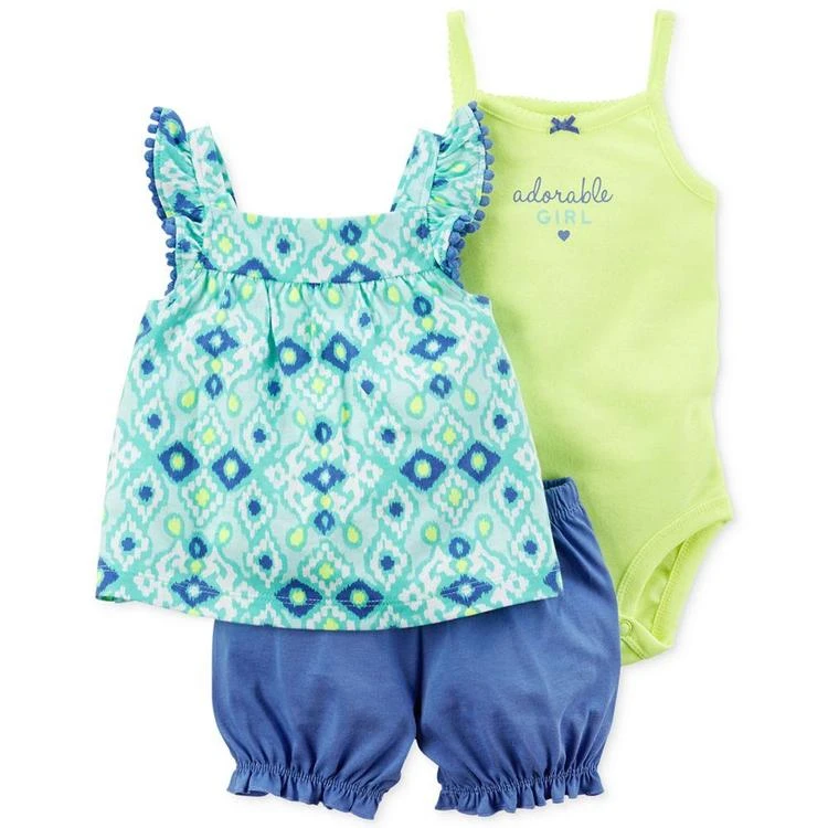 商品Carter's|3-Pc. Printed Top, Adorable Girl Bodysuit & Bubble Shorts Set, Baby Girls (0-24 Months),价格¥50,第1张图片