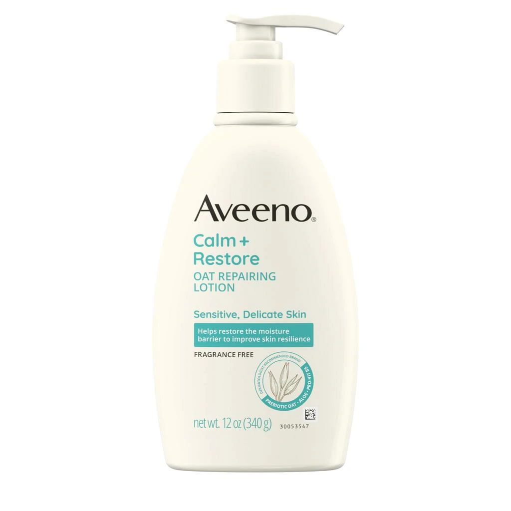 商品Aveeno|Aveeno Calm + Restore Oat Repairing Body Lotion for Sensitive Skin, Daily Moisturizer with Prebiotic Oat, Aloe & Pro-Vitamin B5 Helps Restore Skin's Moisture Barrier, Fragrance Free, 12 oz,价格¥196,第1张图片