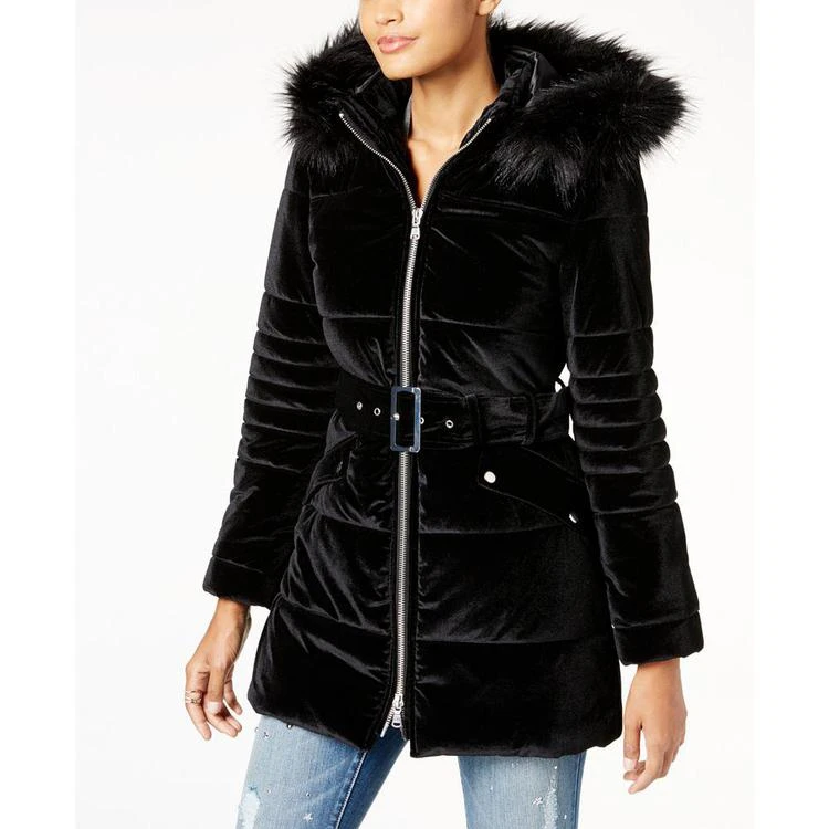 商品INC International|Hooded Velvet Puffer Coat with Faux-Fur Trim, Created for Macy's,价格¥299,第3张图片详细描述