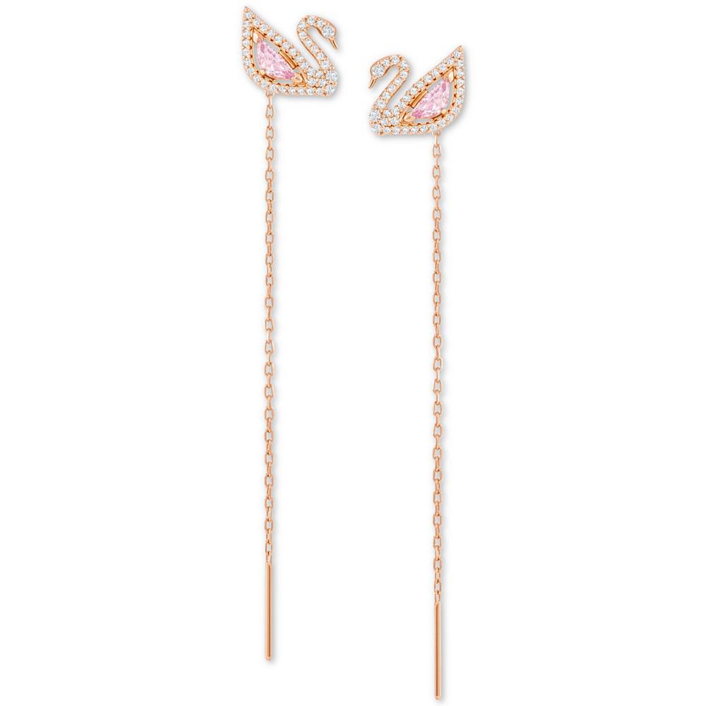 Rose Gold-Tone Crystal Swan & Removable Chain Drop Earrings商品第1张图片规格展示