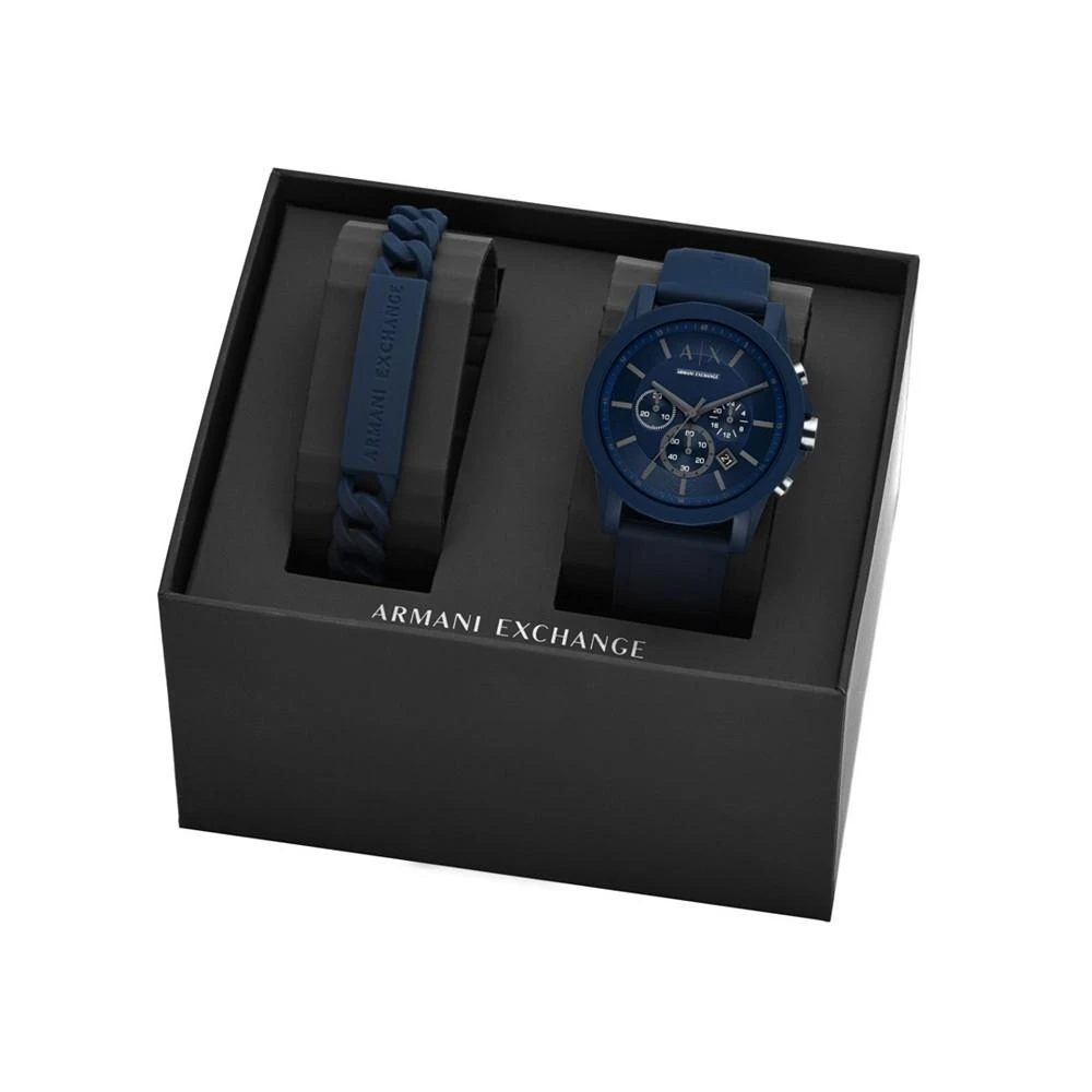 商品Armani Exchange|Men's Chronograph Blue Silicone Strap Watch 44mm and Bracelet Gift Set,价格¥869,第2张图片详细描述