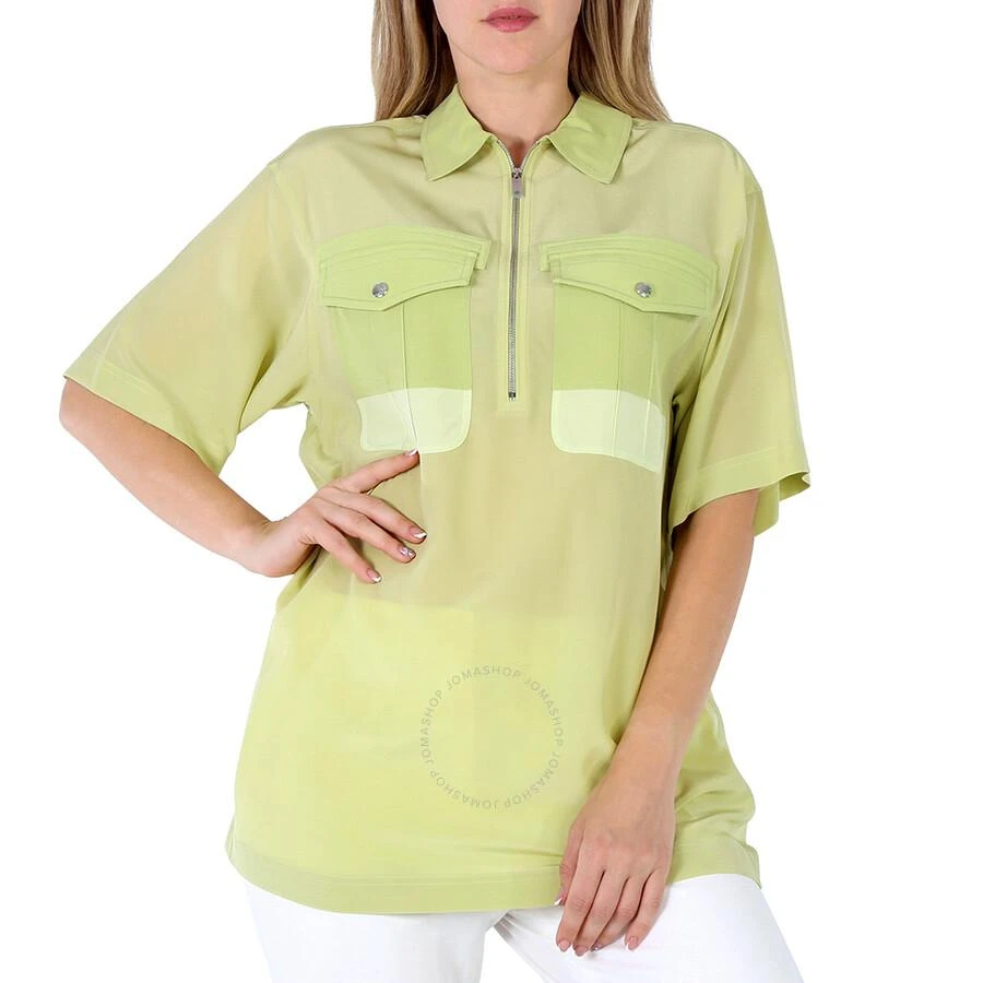 商品Burberry|Ladies Mist Green Ilona Zip-front Silk Bowling Shirt,价格¥687,第1张图片