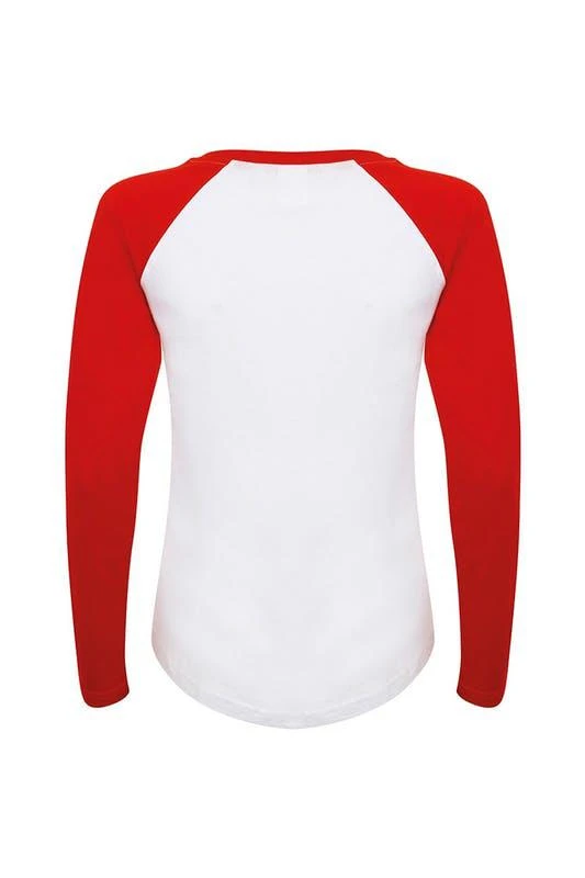 商品Skinni Fit|Skinnifit Womens/Ladies Long Sleeve Baseball T-Shirt (White/Red),价格¥136,第2张图片详细描述