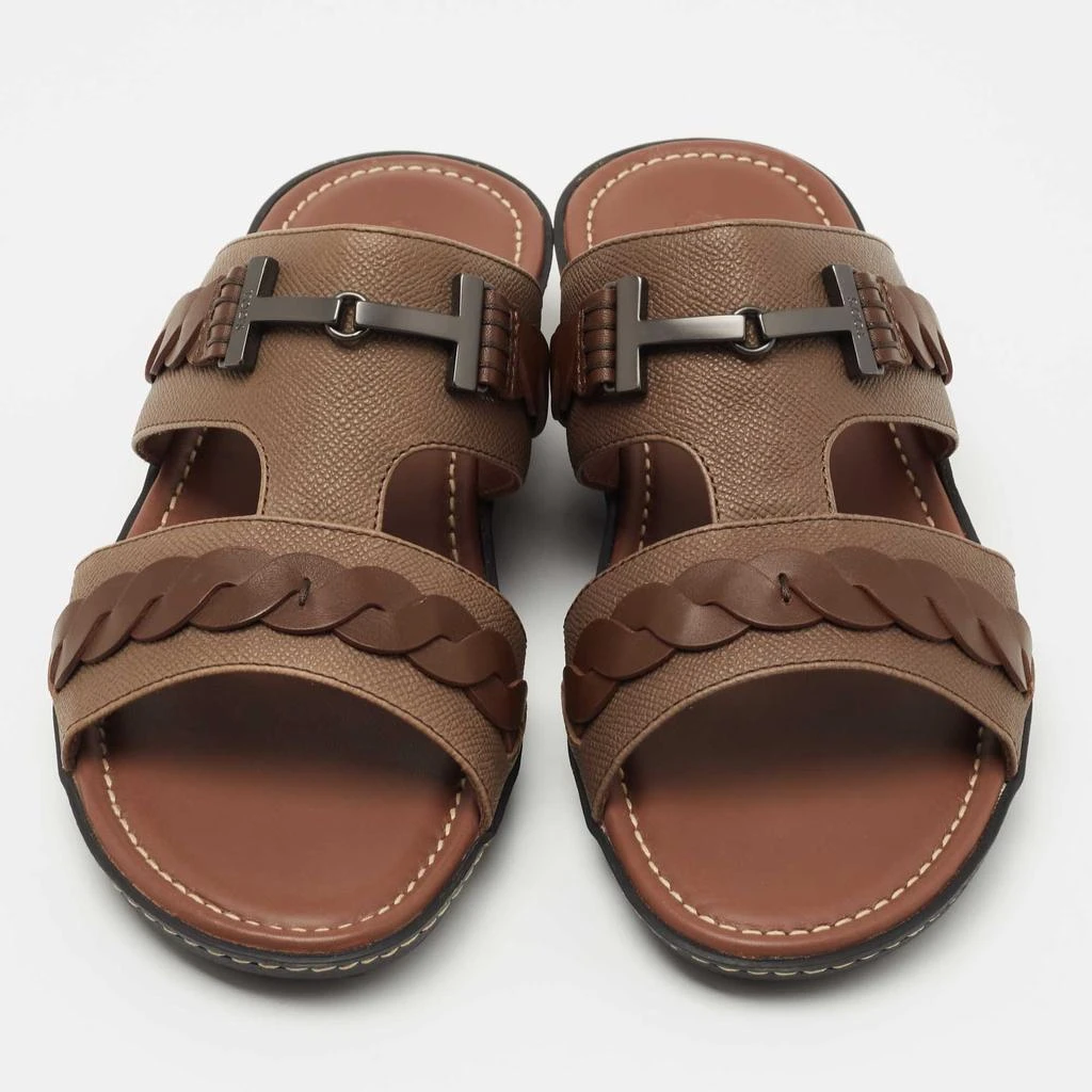 商品Tod's|Tod's Brown Leather Slide Sandals Size 42,价格¥2657,第3张图片详细描述