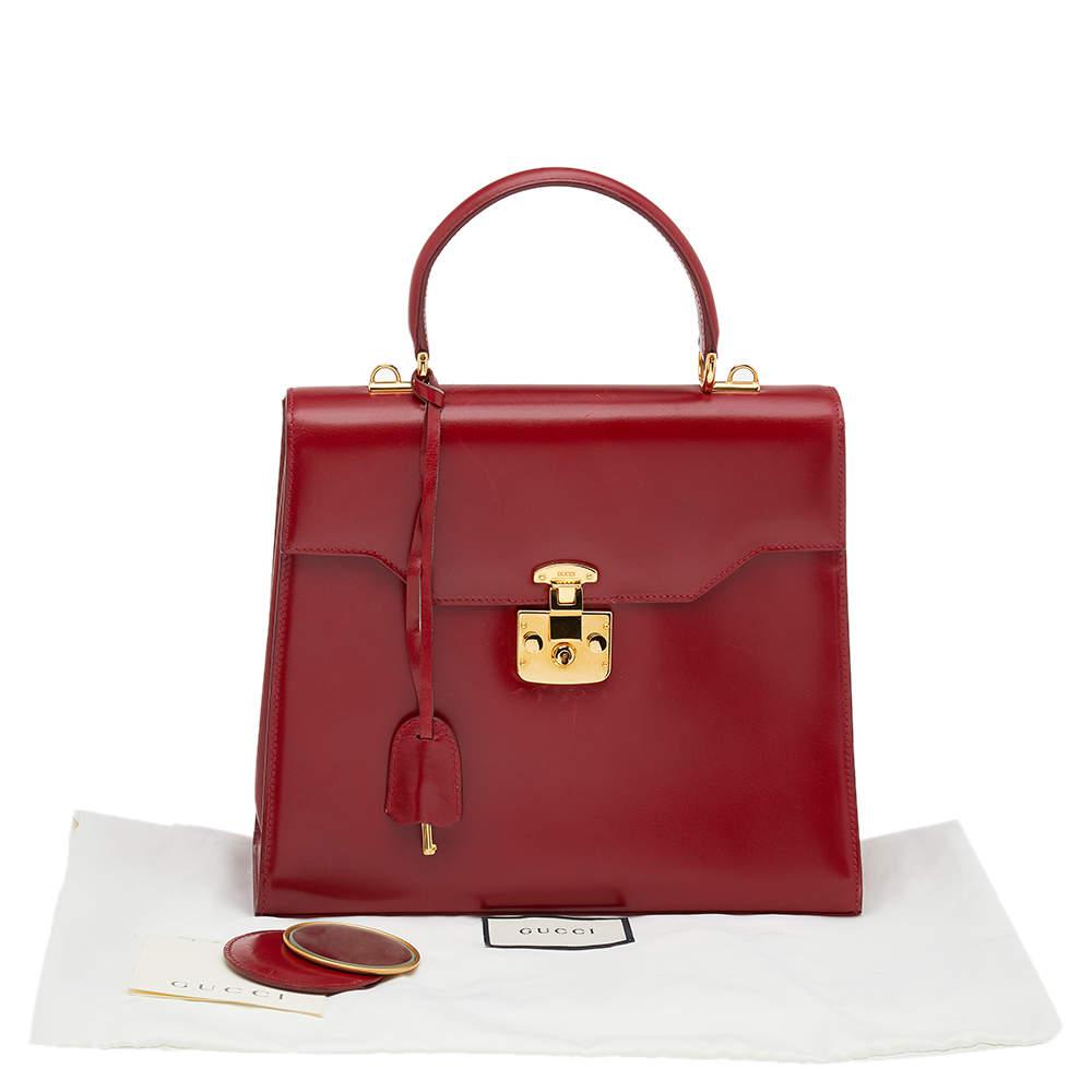 Gucci Red Leather Vintage Kelly Rare Lady Lock Top Handle Bag商品第10张图片规格展示