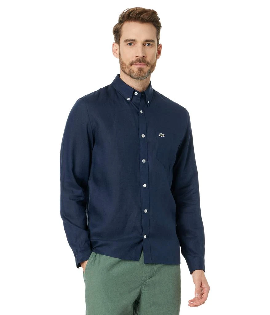 商品Lacoste|Long Sleeve Regular Fit Linen Button-Down with Front Pocket,价格¥896,第1张图片