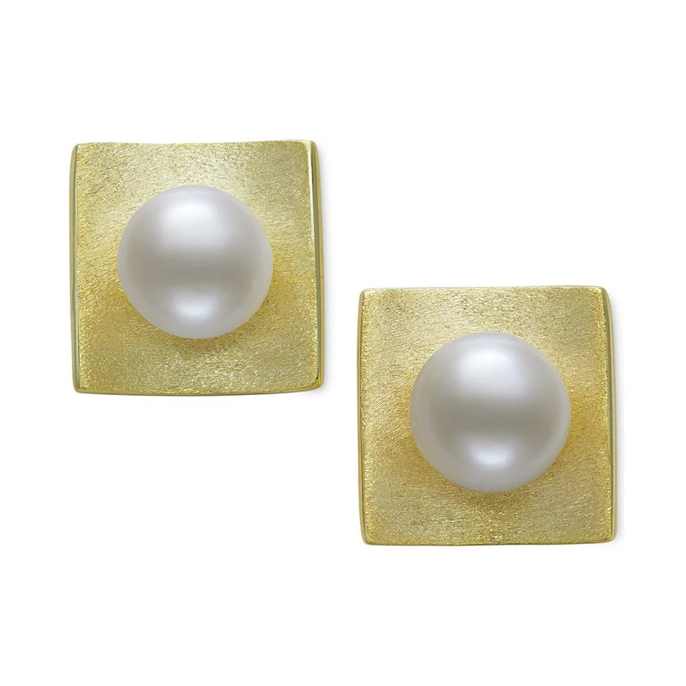 商品Belle de Mer|Cultured Freshwater Button Pearl (7-8mm) Square Stud Earrings in 14k Gold-Plated Sterling Silver,价格¥1302,第3张图片详细描述