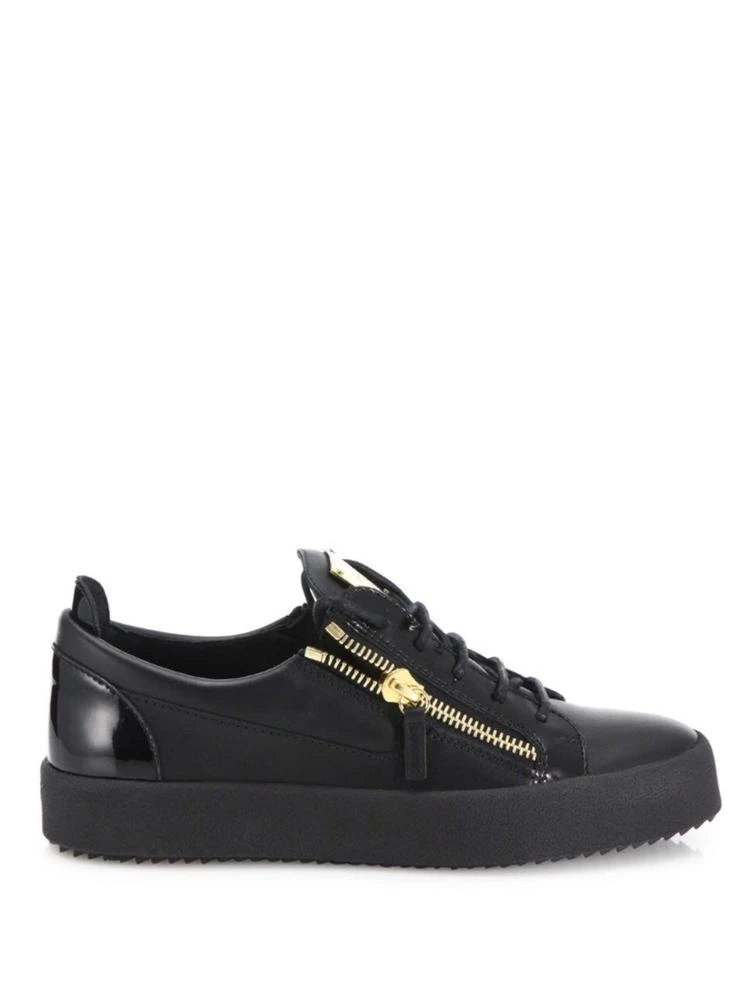 商品Giuseppe Zanotti|Double Zipper & Lace-Up Leather Sneakers,价格¥2492,第5张图片详细描述