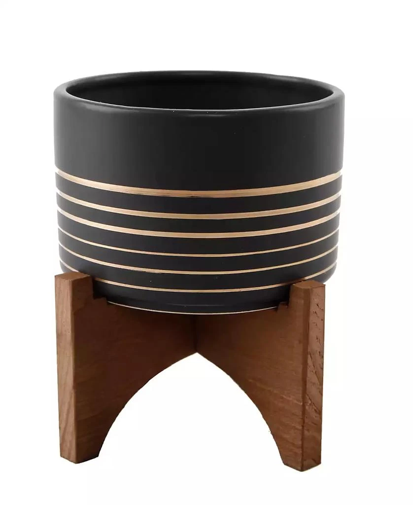 商品Flora Bunda|Ceramic Planter on Wood Stand, 5.5",价格¥296,第1张图片