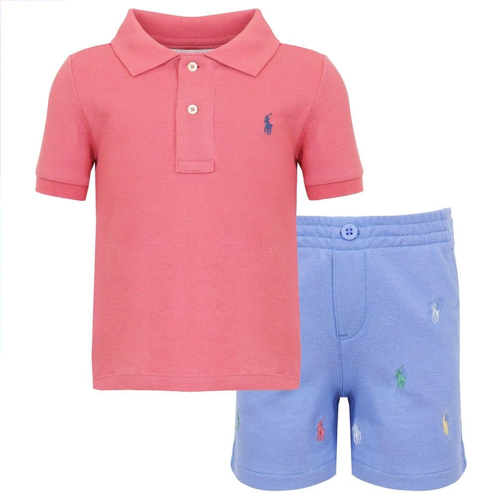 商品Ralph Lauren|Salmon Red & Blue Polo Shirt & Shorts Set,价格¥381,第1张图片