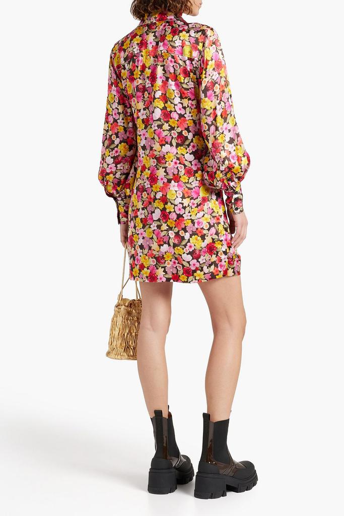 Ruched floral-print organic silk-satin mini shirt dress商品第3张图片规格展示