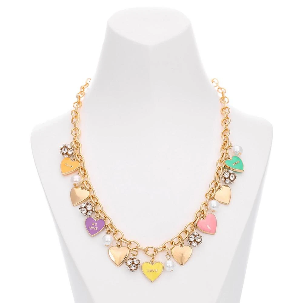 商品Charter Club|Gold-Tone Mixed Stone Valentine Heart Charm Statement Necklace, 18" + 3" extender, Created for Macy's,价格¥66,第3张图片详细描述