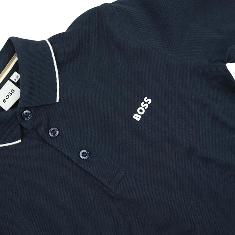 Tipped Collar Long Sleeve Navy Polo Shirt商品第2张图片规格展示