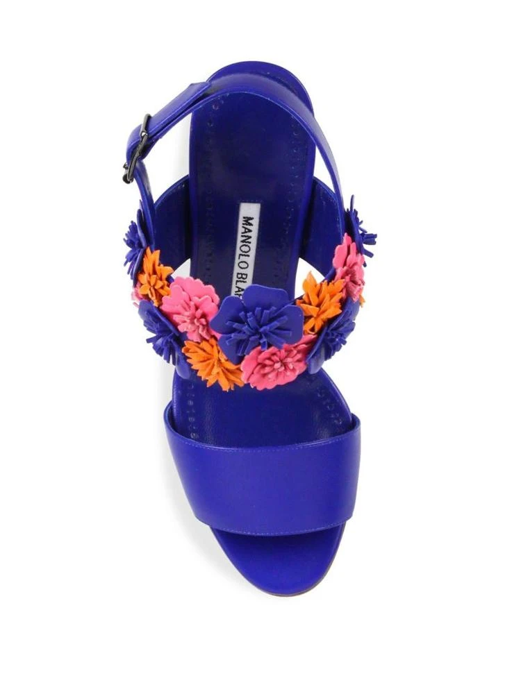 商品Manolo Blahnik|Khanfior 90 Flower Leather Slingback Sandals,价格¥2687,第4张图片详细描述