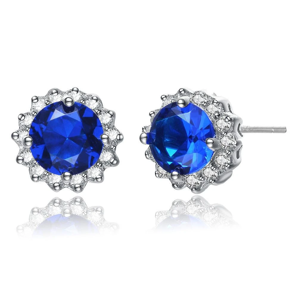 商品Genevive|GENEVIVE Sterling Silver Sapphire Cubic Zirconia Button Earrings,价格¥357,第1张图片