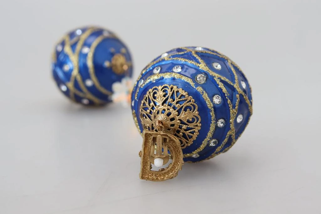 Gold Brass Blue Dangle Ball Crystal Clip On Earrings 商品