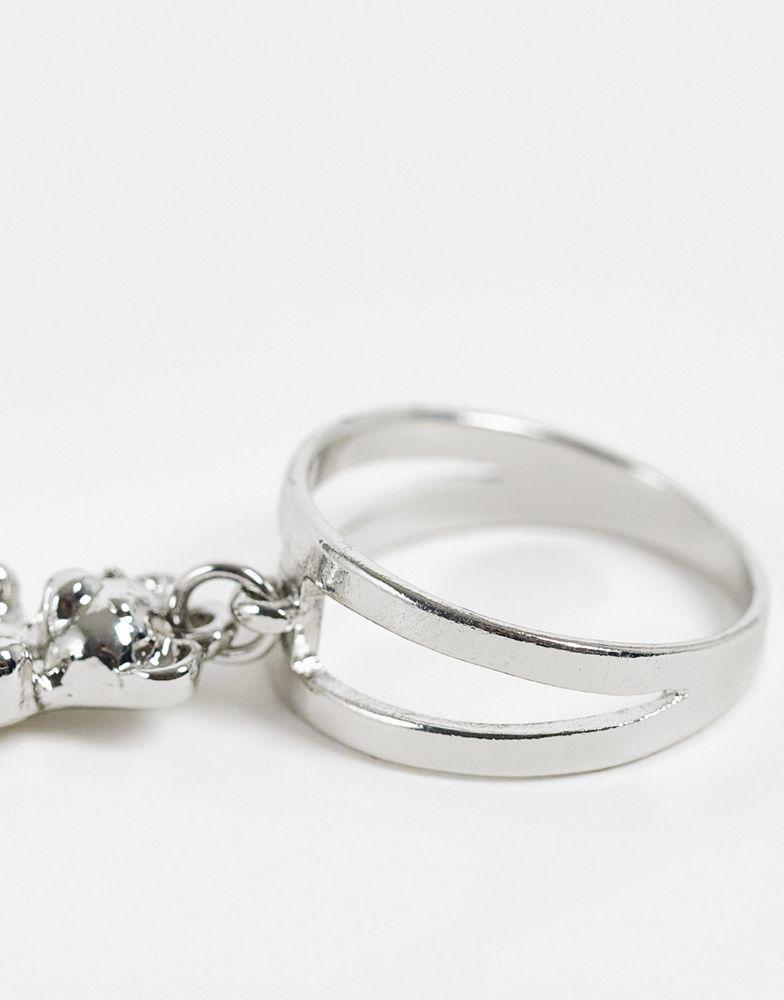 商品Reclaimed Vintage|Reclaimed Vintage inspired unisex double band ring with bear in silver,价格¥66,第5张图片详细描述