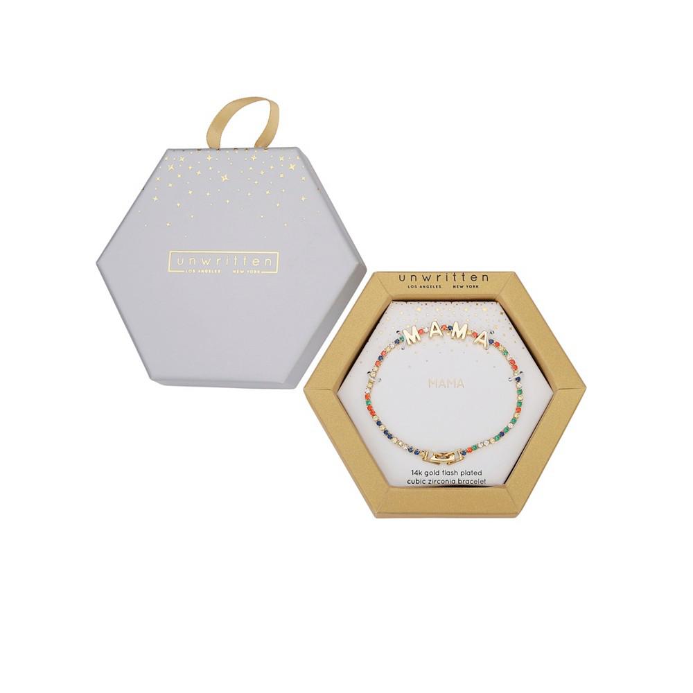 14K Gold Flash-Plated Multi-Color Cubic Zirconia "MAMA" Clasp Bracelet商品第2张图片规格展示