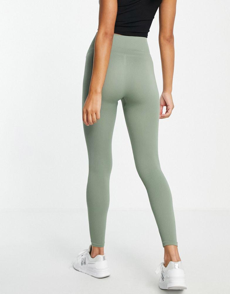 Stradivarius seamless ribbed leggings in olive商品第2张图片规格展示