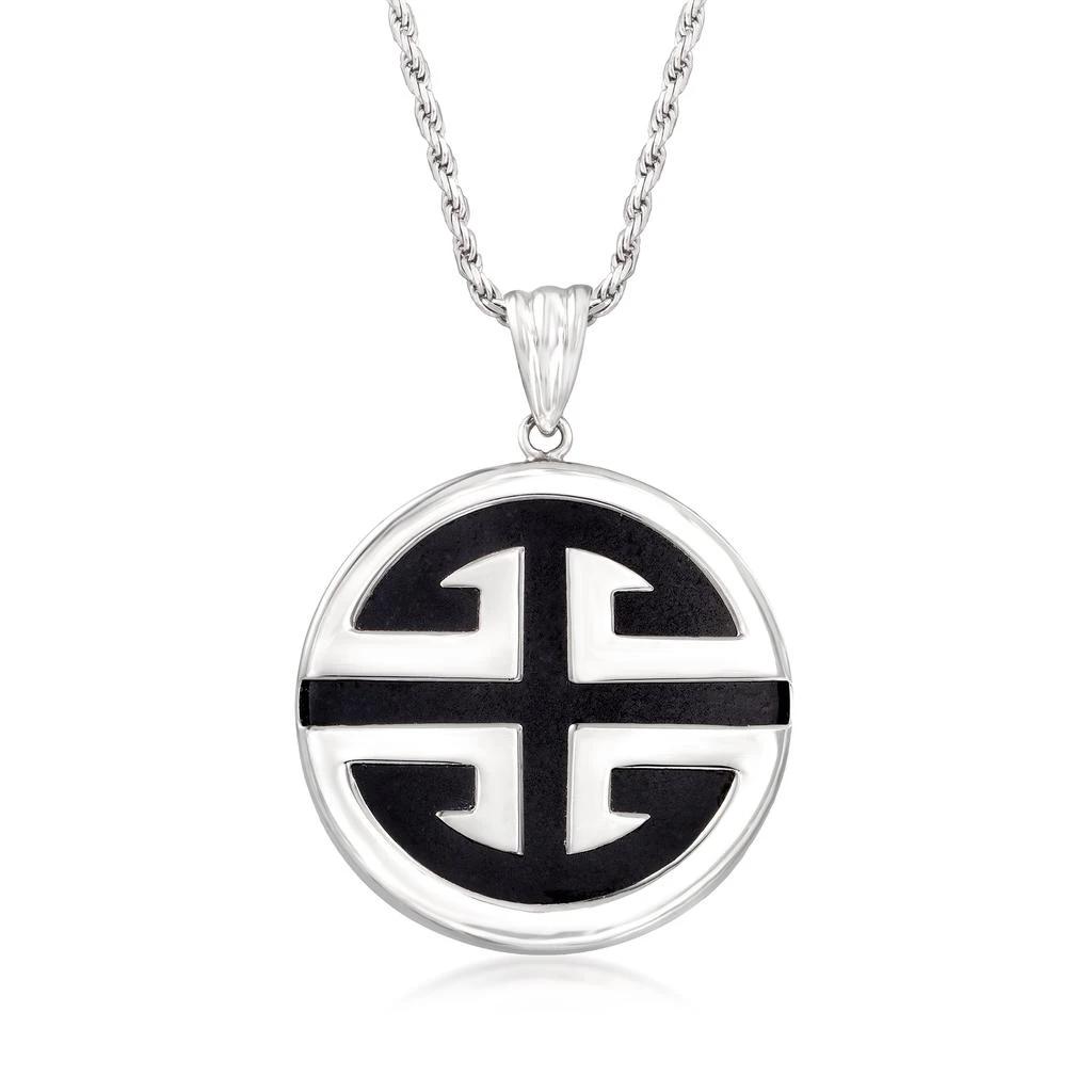 商品Ross-Simons|Ross-Simons Black Jade "Longevity" Pendant Necklace in Sterling Silver,价格¥943,第3张图片详细描述
