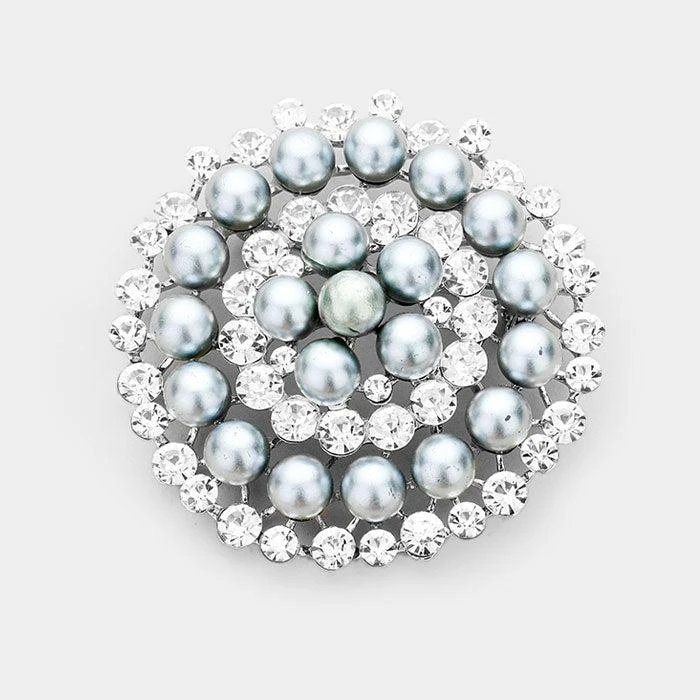 商品FASHNZFAB|Stone Pearl Cluster Circle Pin Brooch,价格¥264,第1张图片