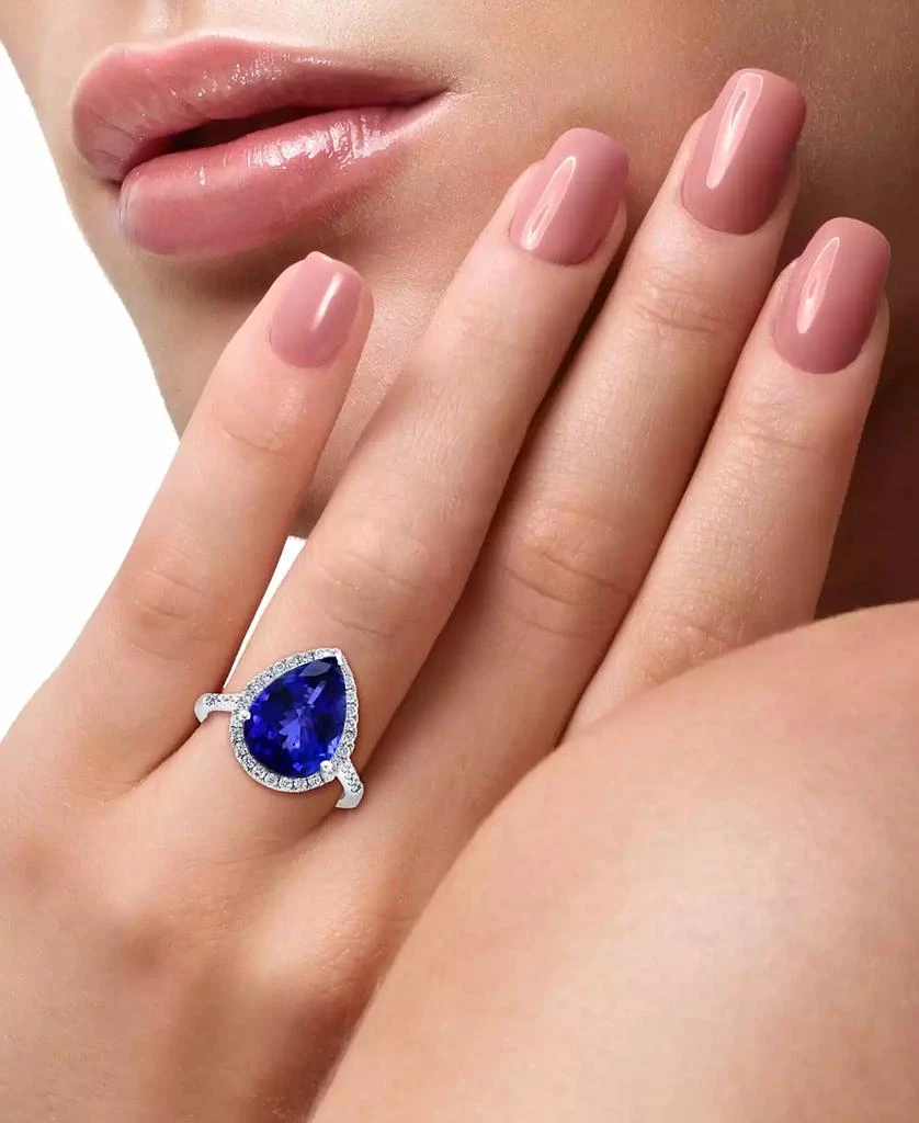 商品Effy|EFFY® Tanzanite (6 ct. t.w.) & Diamond (3/8 ct. t.w.) Halo Ring in 14k White Gold,价格¥32151,第2张图片详细描述