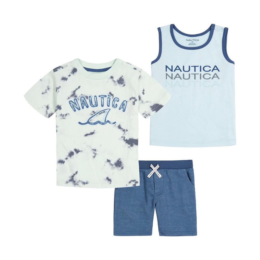 商品Nautica|Baby Boys Shark Tie-Dye T-shirt, Logo Tank Top and Shorts, 3 Piece Set,价格¥97,第1张图片