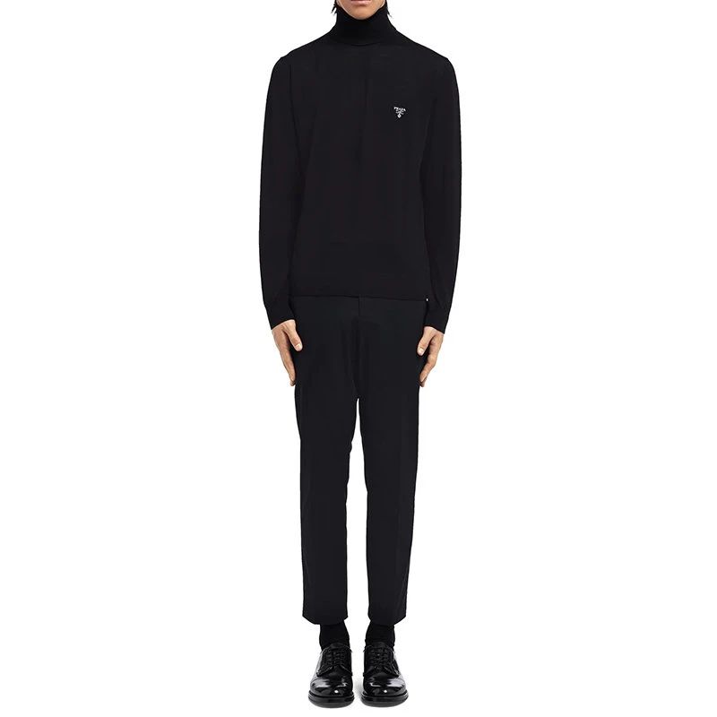 商品Prada|【预售3-7天】PRADA/普拉达 男士黑色精纺羊毛高领毛衣UMR502_1ZLE_F0002_S_212,价格¥8988,第4张图片详细描述
