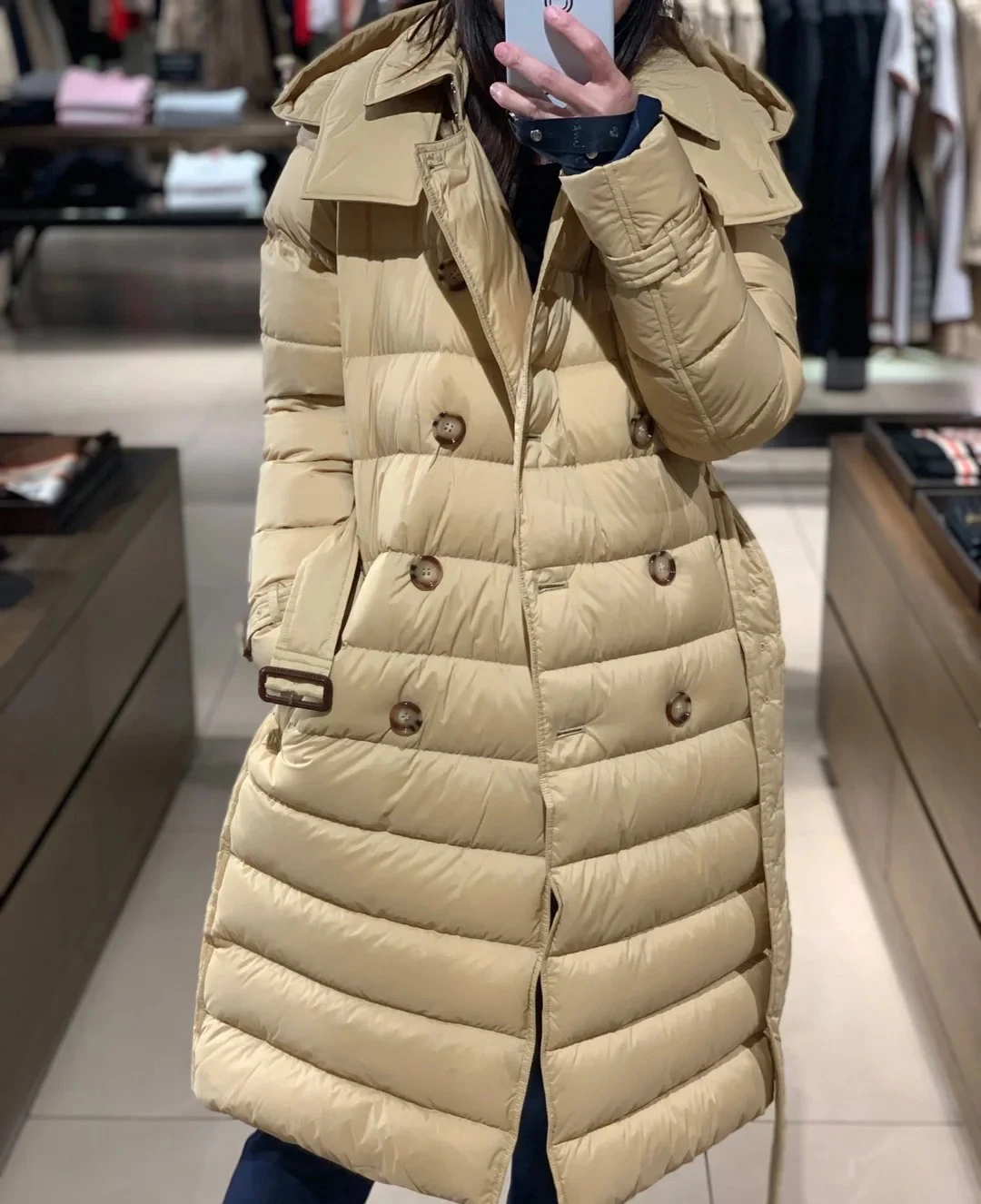 Burberry博柏利 纯色连帽双排扣长款羽绒服 女款 黄色80720851 商品