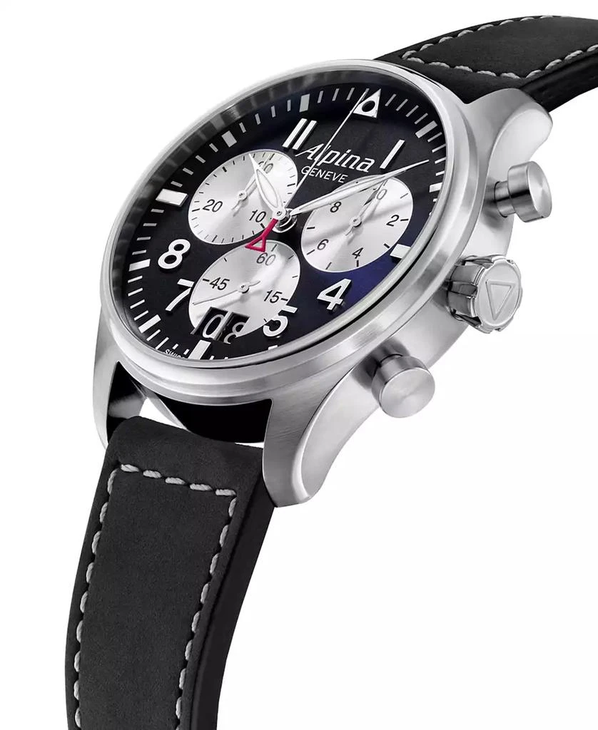商品Alpina|Men's Swiss Chronograph Startimer Pilot Black Leather Strap Watch 44mm,价格¥8128,第2张图片详细描述