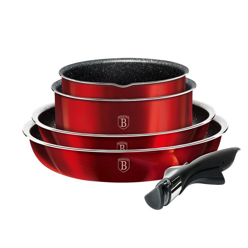 商品Berlinger Haus|9-Pieces Cookware Set w/ Detached Ergonomic Handle Burgundy Collection,价格¥317,第3张图片详细描述