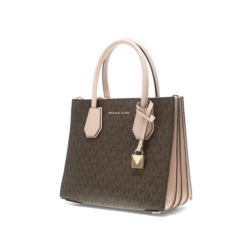 Michael Kors  MERCER中号PVC女士锁头斜挎手提风琴包 30F8GM9M6B BRN/SFTPINK 送礼好物 商品