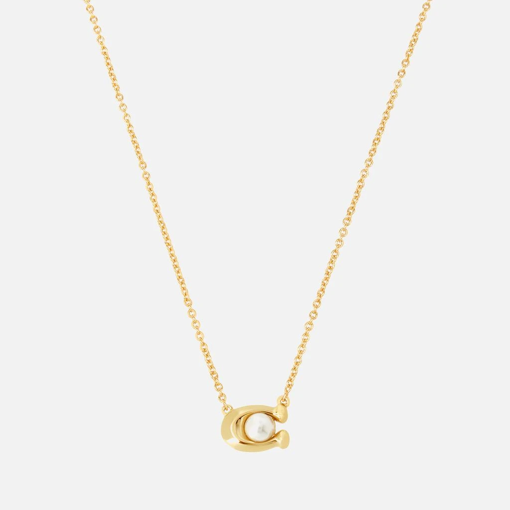 商品Coach|Coach Women's Pearl Signature Gold Tone Pendant Necklace - Gold/White,价格¥668,第1张图片