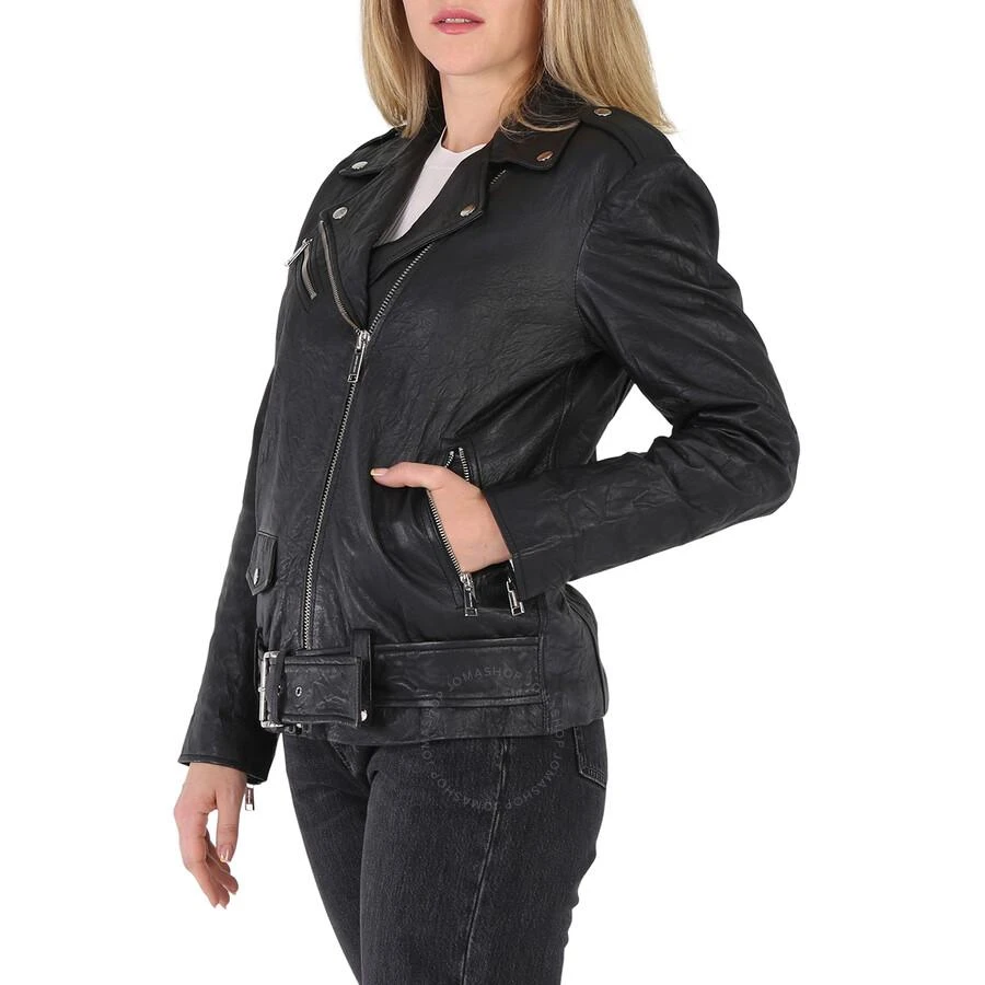 商品Michael Kors|Ladies Crinkled Leather Moto Jacket in Black,价格¥913,第3张图片详细描述