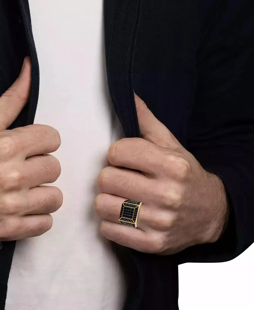商品Esquire Men's Jewelry|Black Spinel Square Cluster Ring (4 ct. t.w.) in 18k Gold-Plated Sterling Silver, Created for Macy's,价格¥1380,第2张图片详细描述