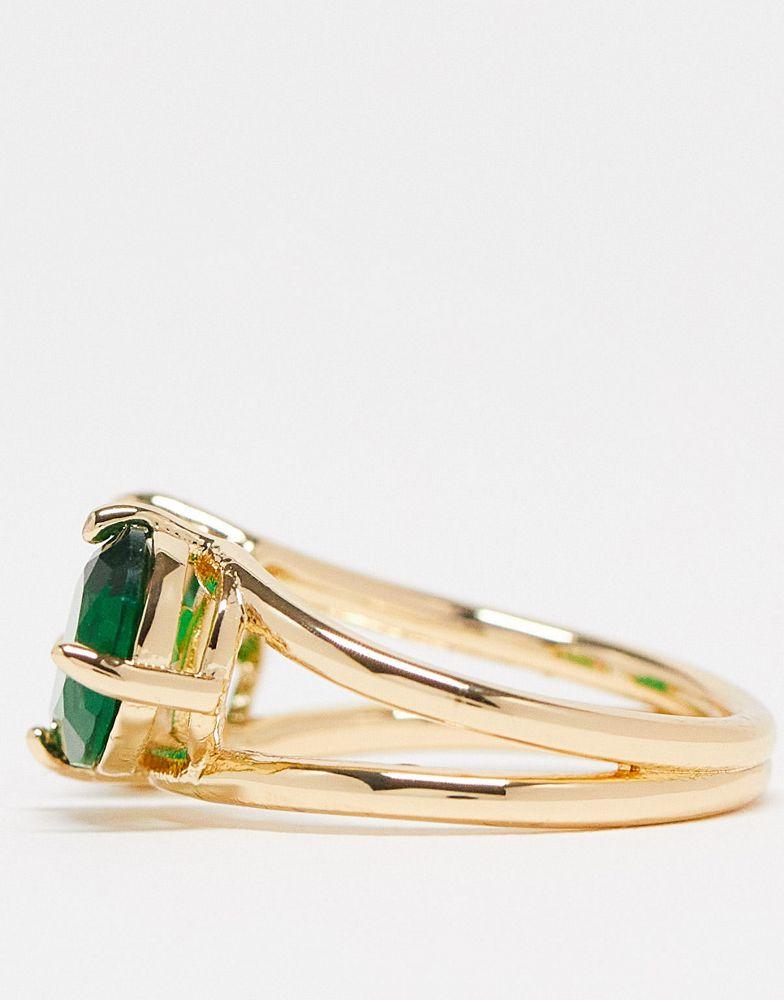 ASOS DESIGN open ring with split band and emerald stone in gold tone商品第2张图片规格展示