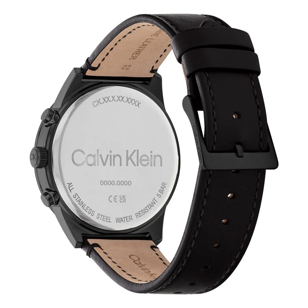 商品Calvin Klein|Men's Black-Tone Leather Strap Watch 44mm,价格¥1281,第3张图片详细描述