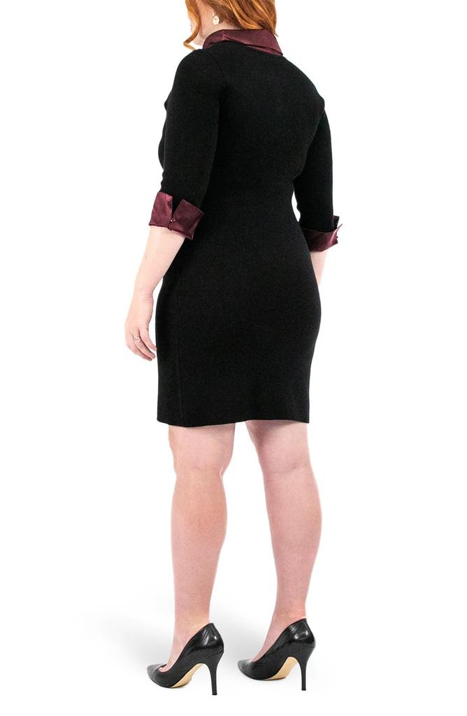 Three-Quarter Sleeve Button Collar Sweater Dress商品第2张图片规格展示