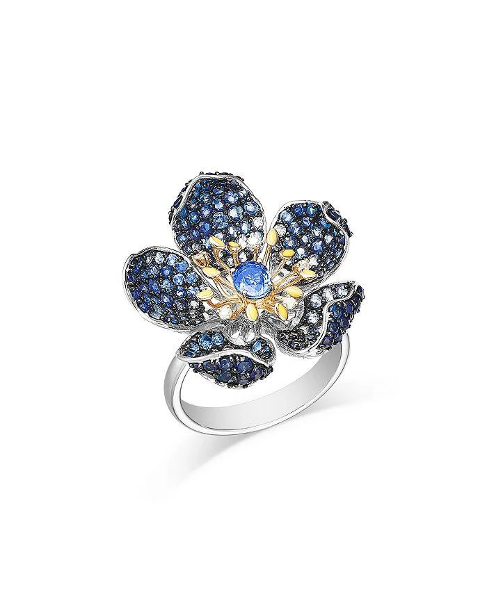 商品Bloomingdale's Fine Collection|Blue Sapphire (2.88 ct. t.w.) & Diamond (0.05 ct. t.w.) Flower Ring in 14K Yellow & White Gold,价格¥23823,第1张图片详细描述