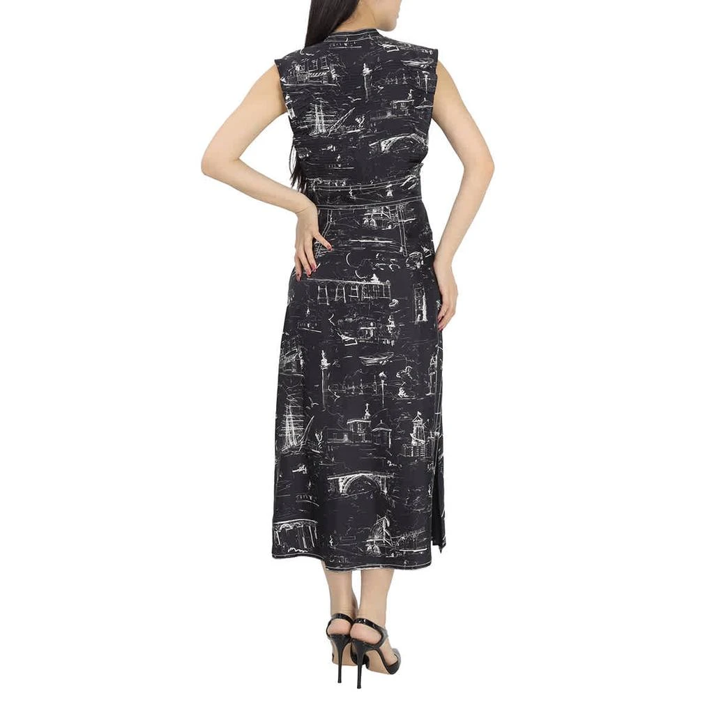 商品Burberry|Ruffle Detail Landmark Print Silk Dress In Black,价格¥5391,第3张图片详细描述