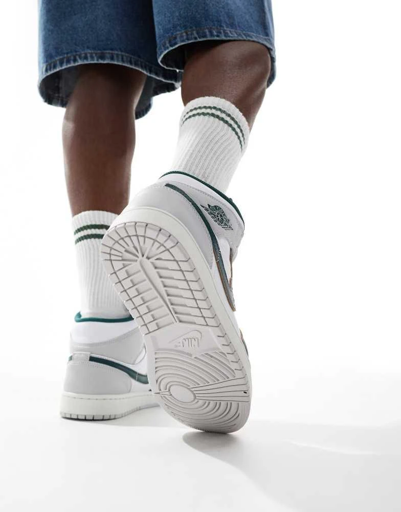 商品Jordan|Air Jordan 1 mid trainers in white, grey and dark green,价格¥1023,第5张图片详细描述