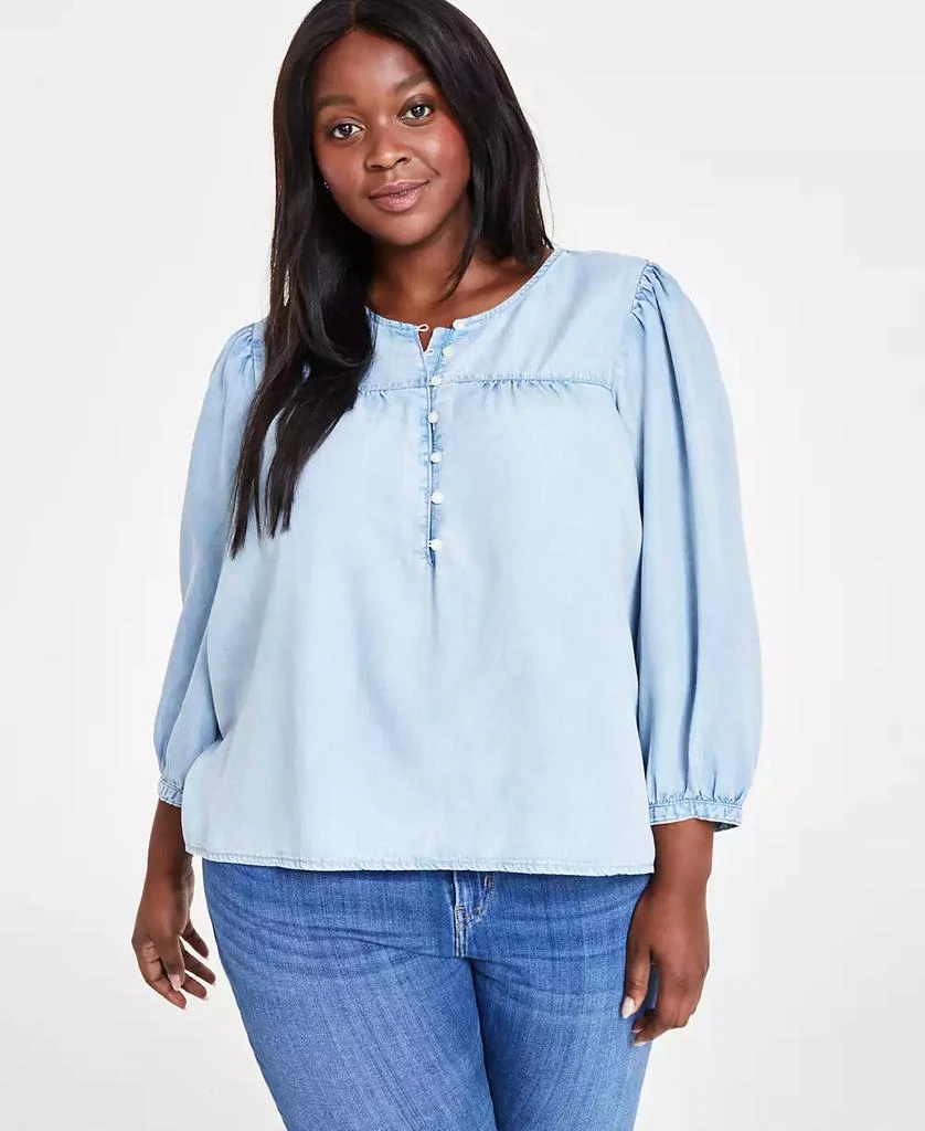 商品Levi's|Plus Size Halsey 3/4-Sleeve Button-Front Blouse,价格¥312,第3张图片详细描述