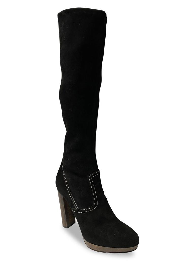 商品[二手商品] Burberry|Burberry Knee High Boots With Wooden Heels In Black Suede Boots,价格¥3456,第4张图片详细描述