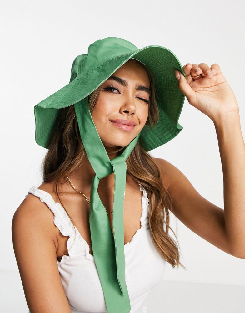 ASOS DESIGN fisherman bucket hat with ties in green商品第4张图片规格展示