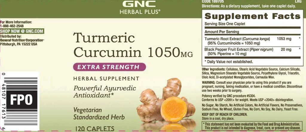 商品GNC|GNC Herbal Plus Turmeric Curcumin 1000mg Supplement, Extra Strength, Vegetarian, 120 Servings,价格¥668,第3张图片详细描述