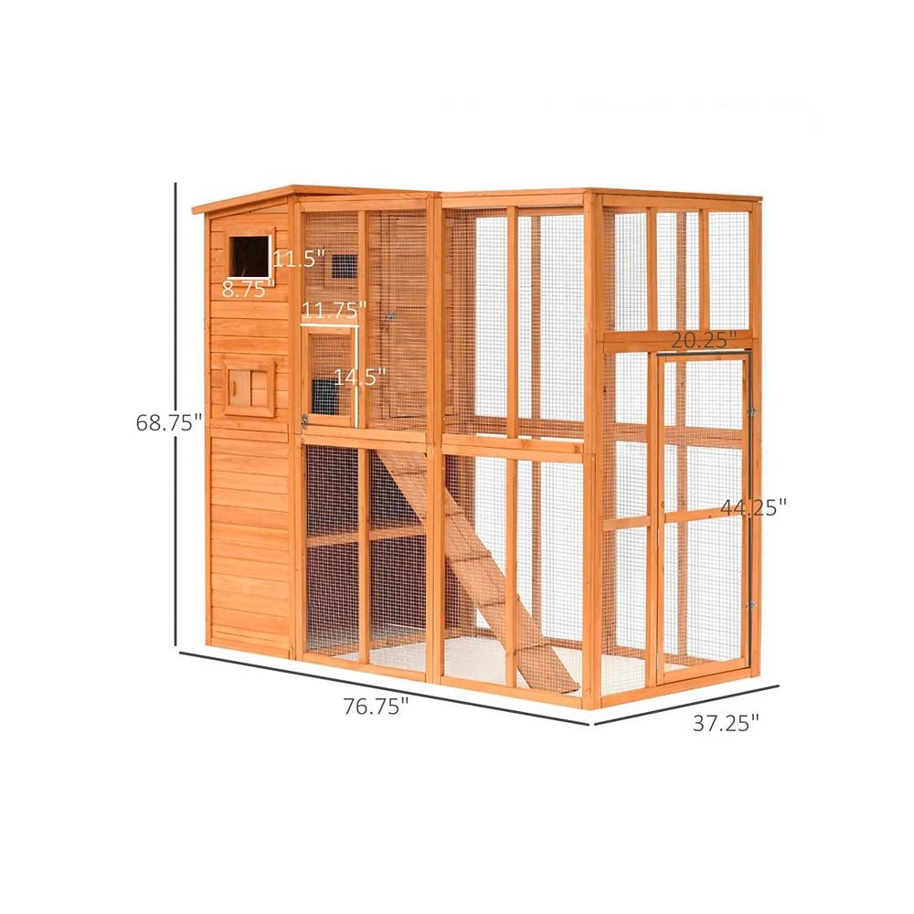 商品PawHut|Wooden Cat Enclosure Pet House Shelter Cage Outdoor Play Area Natural,价格¥4034,第3张图片详细描述