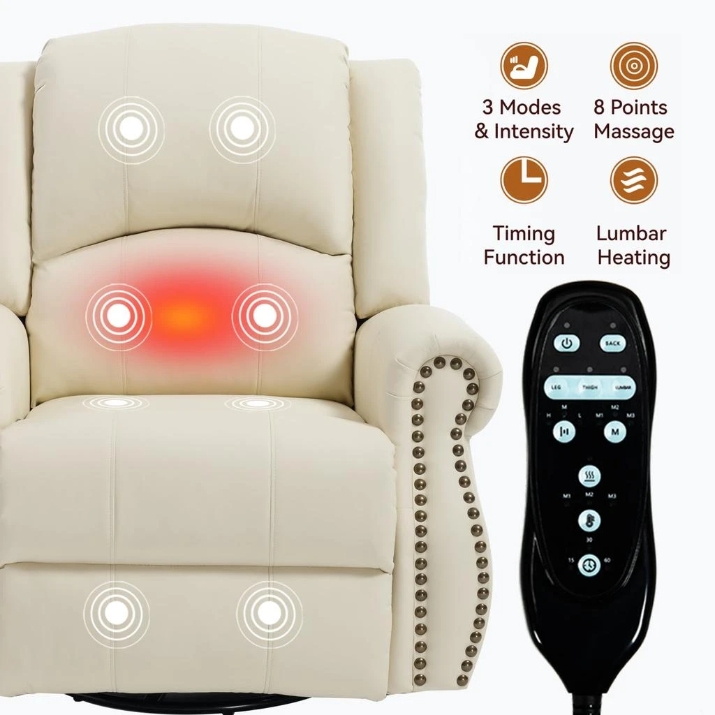 商品Streamdale Furniture|Streamdale Heat Massage Rocker Swivel Recliner Chair, Beige,价格¥4501,第4张图片详细描述