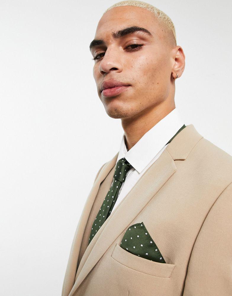 ASOS DESIGN slim tie and pocket square in green and white dot商品第3张图片规格展示